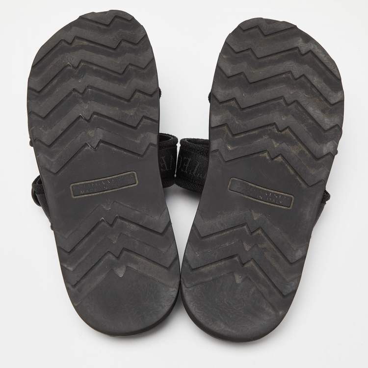 Pre Owned Bottega Veneta Black Fabric Logo Flat Slide Sandals Size 43