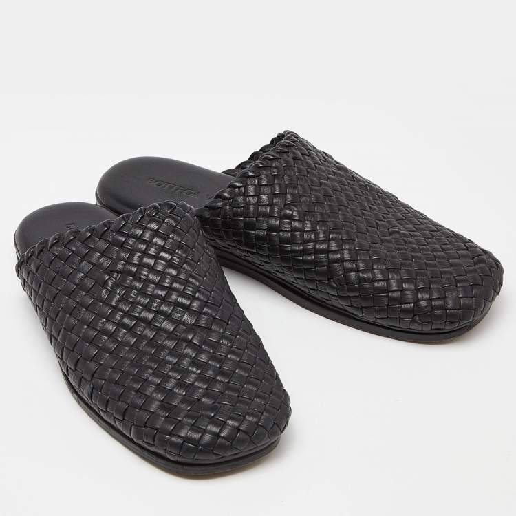 Pre Owned Bottega Veneta Black Intrecciato Leather Tubolare Mules Size 41.5