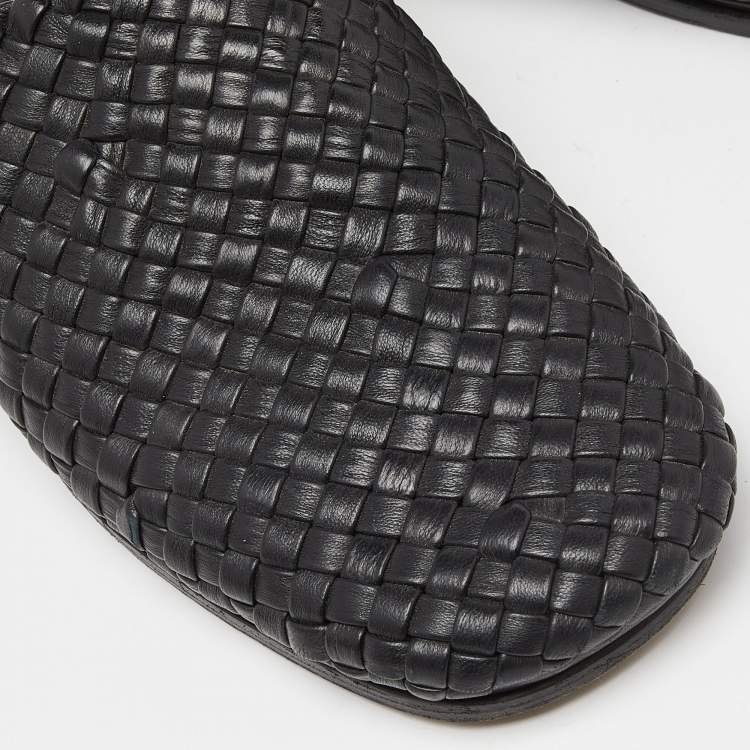 Pre Owned Bottega Veneta Black Intrecciato Leather Tubolare Mules Size 41.5