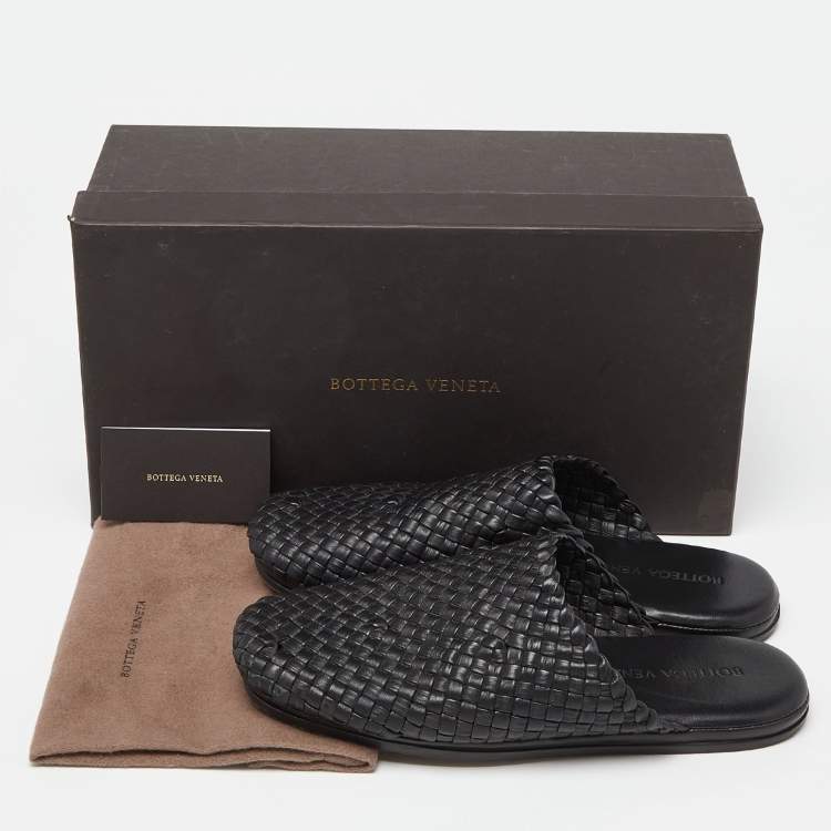 Pre Owned Bottega Veneta Black Intrecciato Leather Tubolare Mules Size 41.5