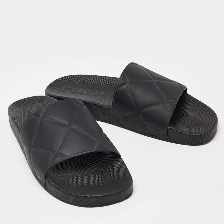 Pre Owned Bottega Veneta Intrecciato Rubber BV Flat Slides Size 45