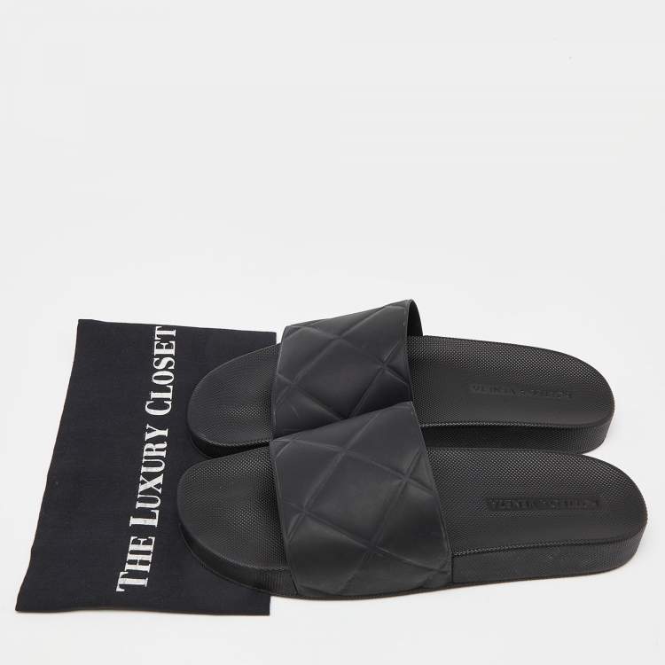 Pre Owned Bottega Veneta Intrecciato Rubber BV Flat Slides Size 45