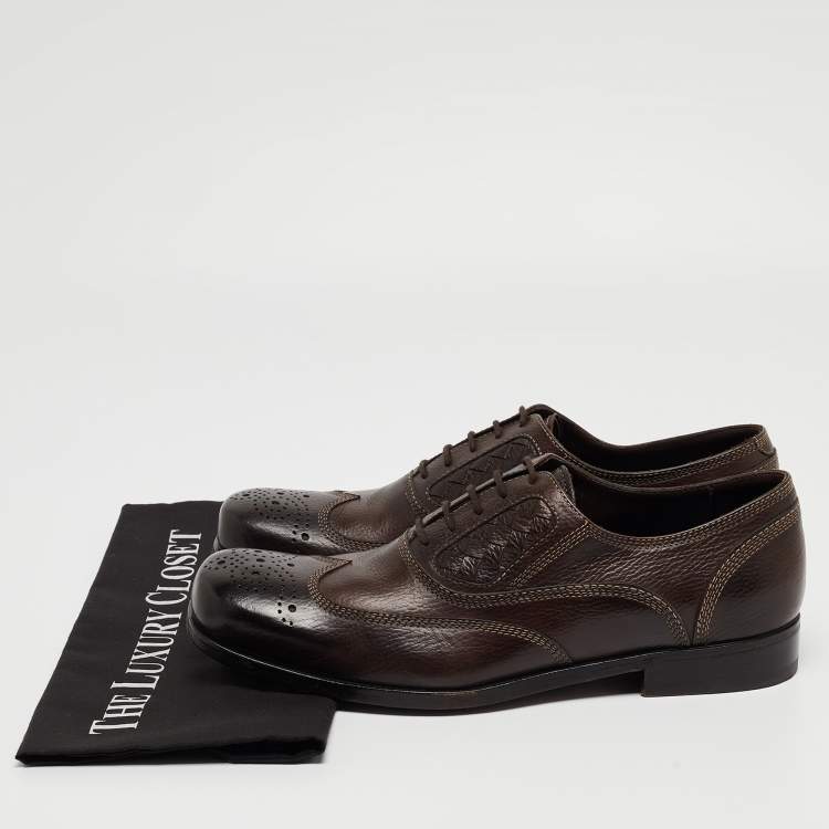 Pre Owned Bottega Veneta Brown Brogue Leather Lace Up Oxfords Size 42.5