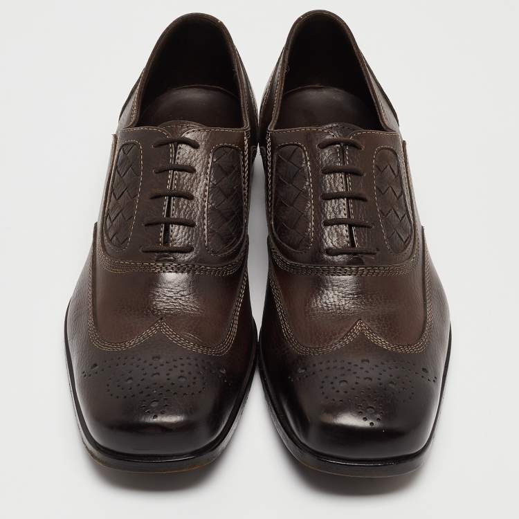Pre Owned Bottega Veneta Brown Brogue Leather Lace Up Oxfords Size 42.5