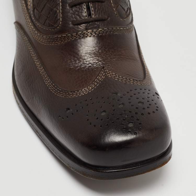 Pre Owned Bottega Veneta Brown Brogue Leather Lace Up Oxfords Size 42.5