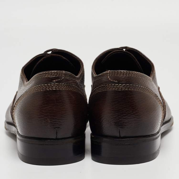 Pre Owned Bottega Veneta Brown Brogue Leather Lace Up Oxfords Size 42.5