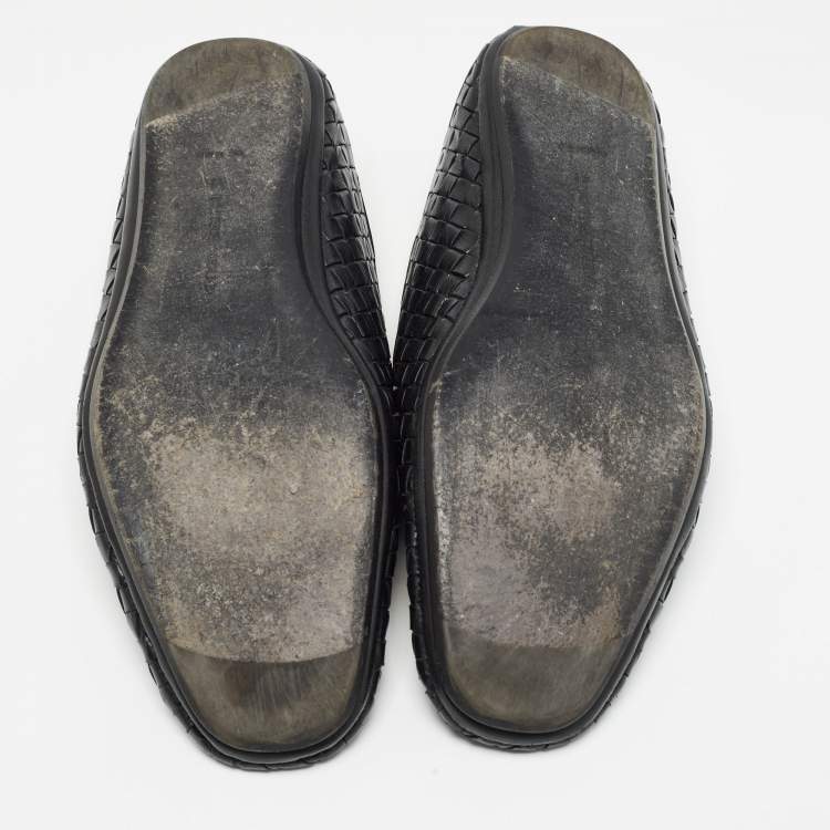 Pre Owned Bottega Veneta Black Intrecciato Leather Smoking Slippers Size 41