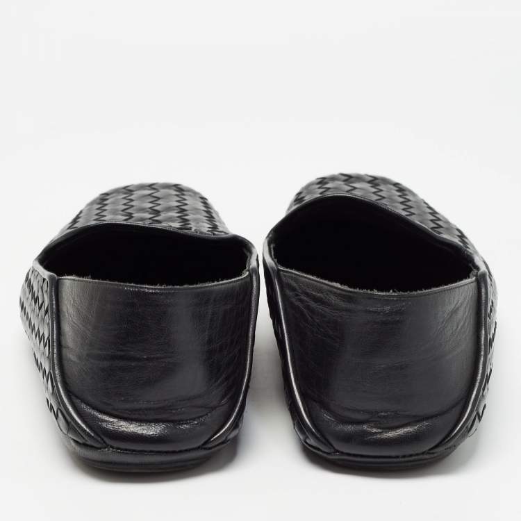 Pre Owned Bottega Veneta Black Intrecciato Leather Smoking Slippers Size 41
