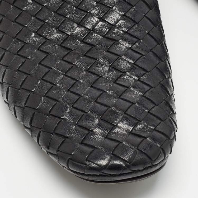 Pre Owned Bottega Veneta Black Intrecciato Leather Smoking Slippers Size 41