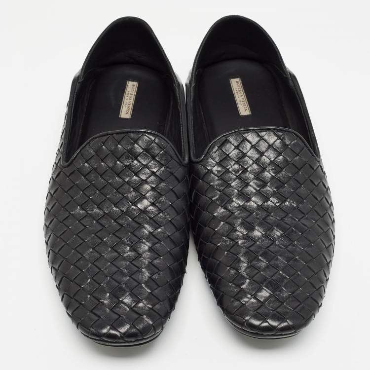Pre Owned Bottega Veneta Black Intrecciato Leather Smoking Slippers Size 41