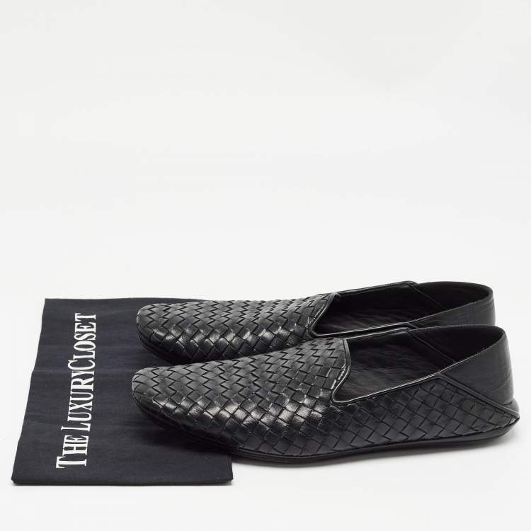 Pre Owned Bottega Veneta Black Intrecciato Leather Smoking Slippers Size 41