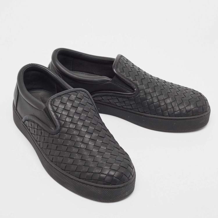 Pre Owned Bottega Veneta Black Intrecciato Leather Slip On Sneakers Size 40