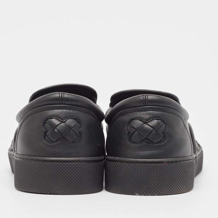 Pre Owned Bottega Veneta Black Intrecciato Leather Slip On Sneakers Size 40