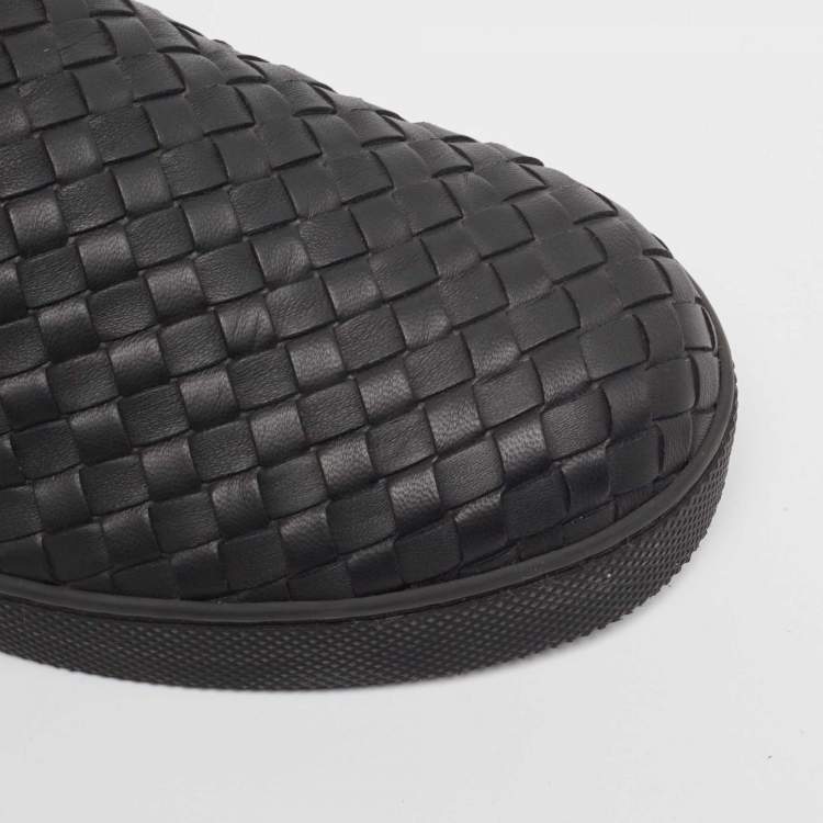 Pre Owned Bottega Veneta Black Intrecciato Leather Slip On Sneakers Size 40