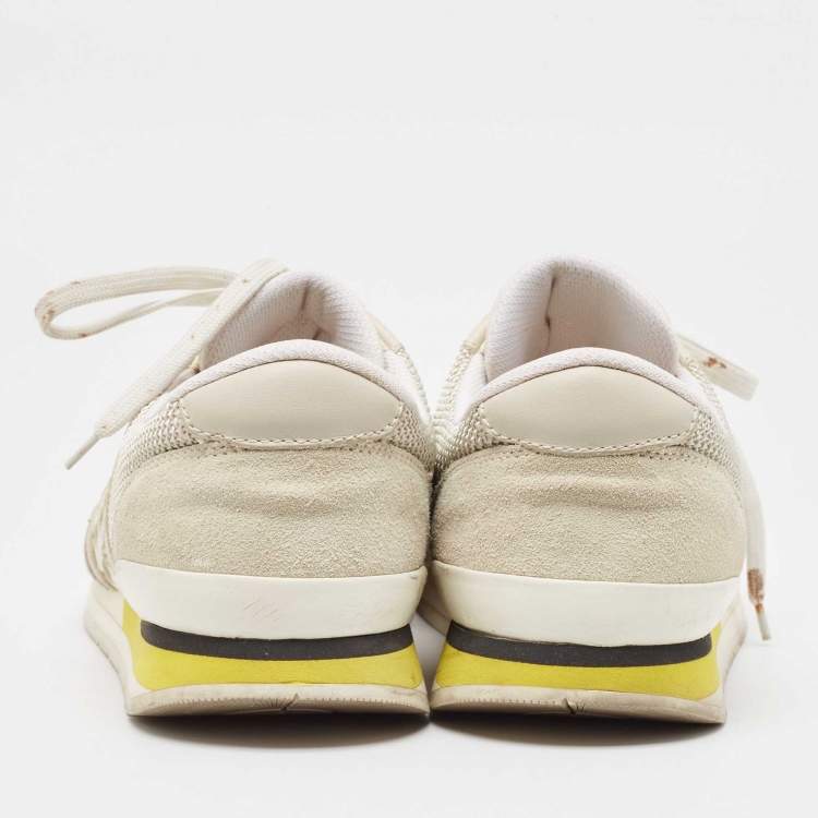 Pre Owned Bottega Veneta White/Grey Intrecciato Leather and Suede Lace Up Sneakers Size 42