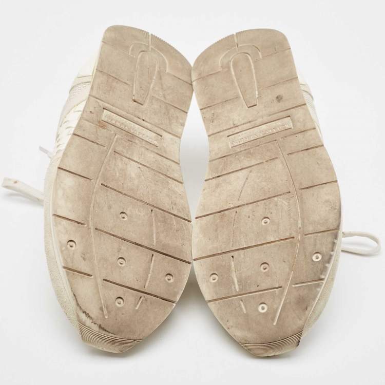 Pre Owned Bottega Veneta White/Grey Intrecciato Leather and Suede Lace Up Sneakers Size 42