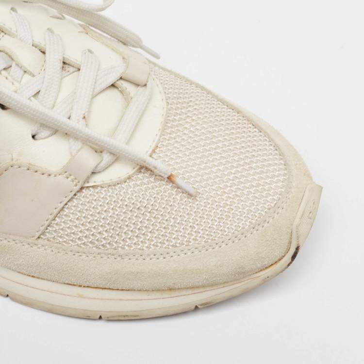 Pre Owned Bottega Veneta White/Grey Intrecciato Leather and Suede Lace Up Sneakers Size 42