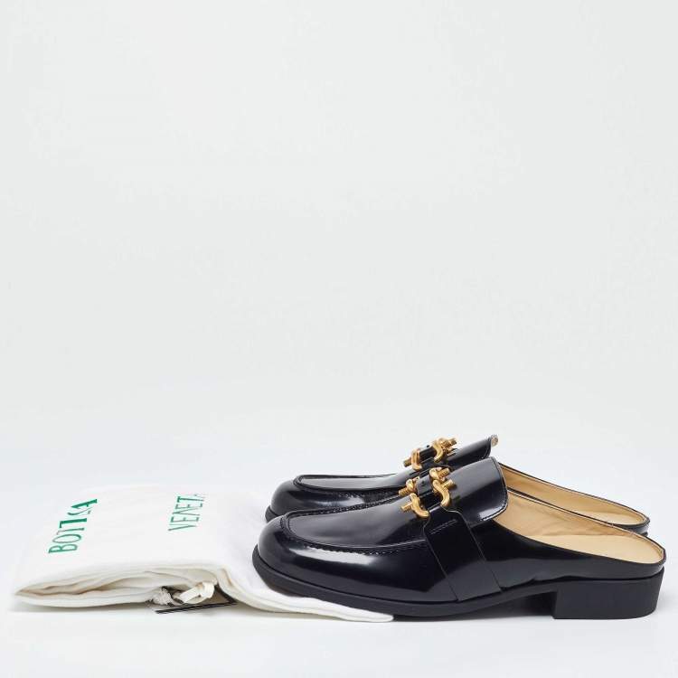 Pre Owned Bottega Veneta Black Patent Leather Monsieur Mules Size 44