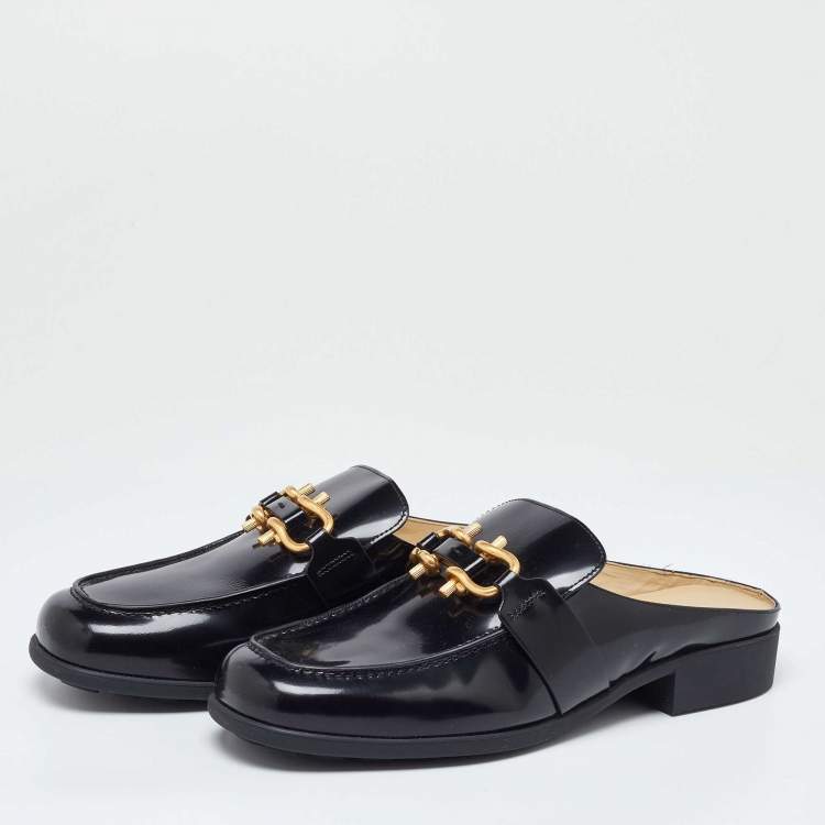 Pre Owned Bottega Veneta Black Patent Leather Monsieur Mules Size 44