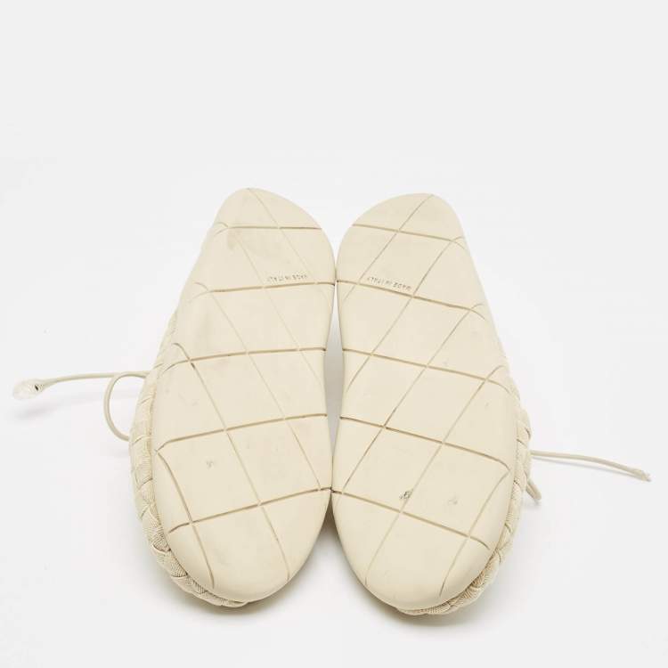 Pre Owned Bottega Veneta Beige Intrecciato Elasticated Fabric Plat Sneakers Size 40.5 