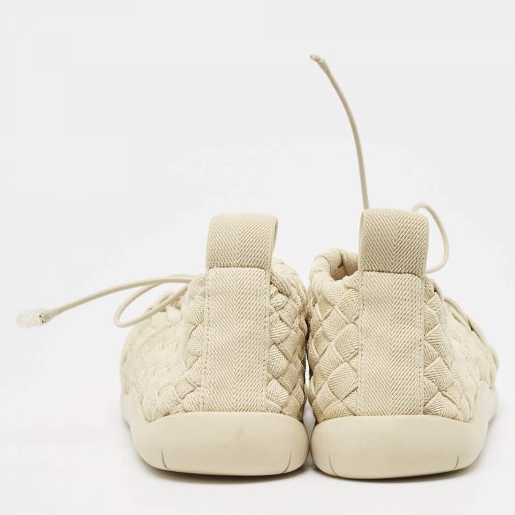Pre Owned Bottega Veneta Beige Intrecciato Elasticated Fabric Plat Sneakers Size 40.5 