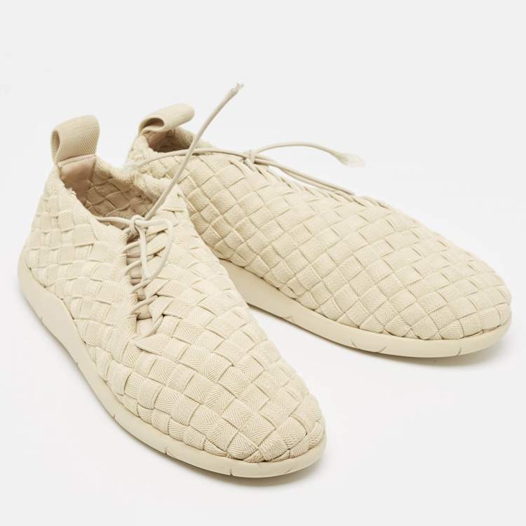 Pre Owned Bottega Veneta Beige Intrecciato Elasticated Fabric Plat Sneakers Size 40.5 
