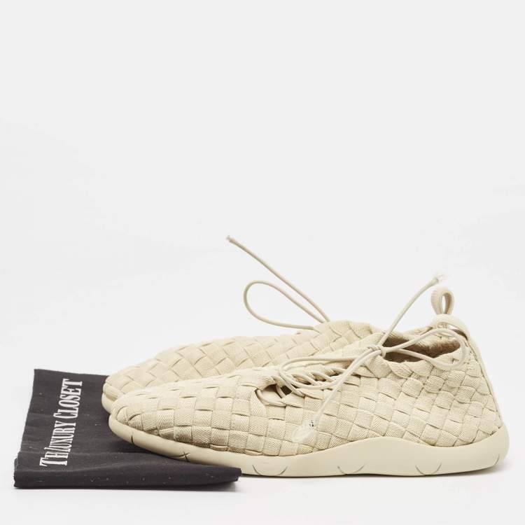 Pre Owned Bottega Veneta Beige Intrecciato Elasticated Fabric Plat Sneakers Size 40.5 