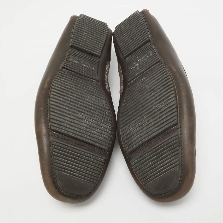 Pre Owned Bottega Veneta Brown Intrecciato Leather Wave Driver Bow Slip On Loafers Size 43.5 