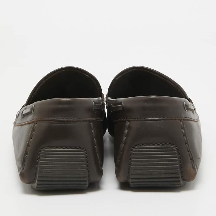Pre Owned Bottega Veneta Brown Intrecciato Leather Wave Driver Bow Slip On Loafers Size 43.5 