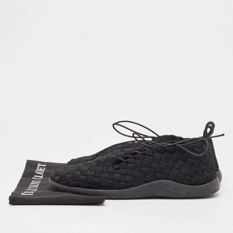 Pre Owned Bottega Veneta Black Elastic Fabric Lace Up Sneakers Size 40.5