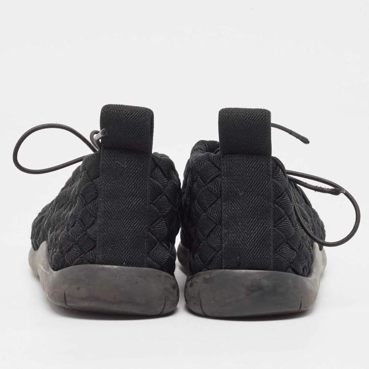 Pre Owned Bottega Veneta Black Elastic Fabric Lace Up Sneakers Size 40.5