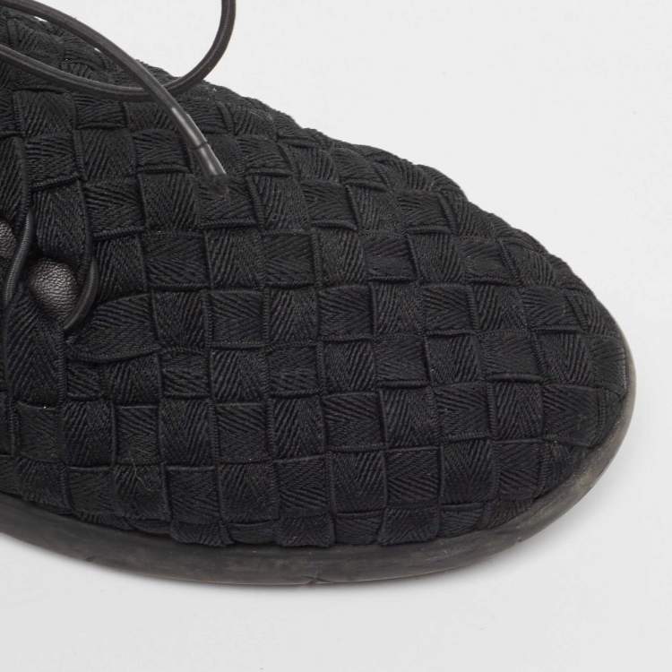 Pre Owned Bottega Veneta Black Elastic Fabric Lace Up Sneakers Size 40.5