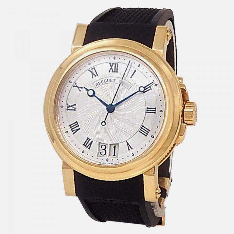 Pre Owned Breguet Marine Big Date 5817BA/12/9V8 Automatic Silver 18K Yellow Gold Men’s Wristwatch 39 mm