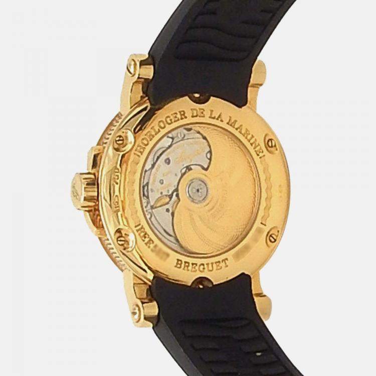 Pre Owned Breguet Marine Big Date 5817BA/12/9V8 Automatic Silver 18K Yellow Gold Men’s Wristwatch 39 mm
