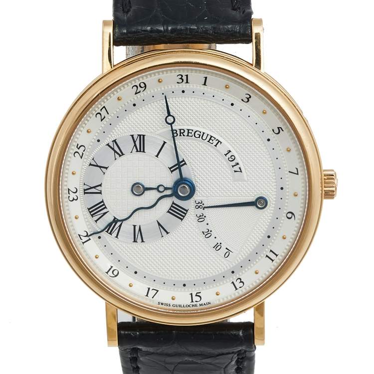 Pre Owned Breguet White 18k Rose Gold Alligator Classique Grande Reserve REF.3680 Men's Wristwatch 36 mm