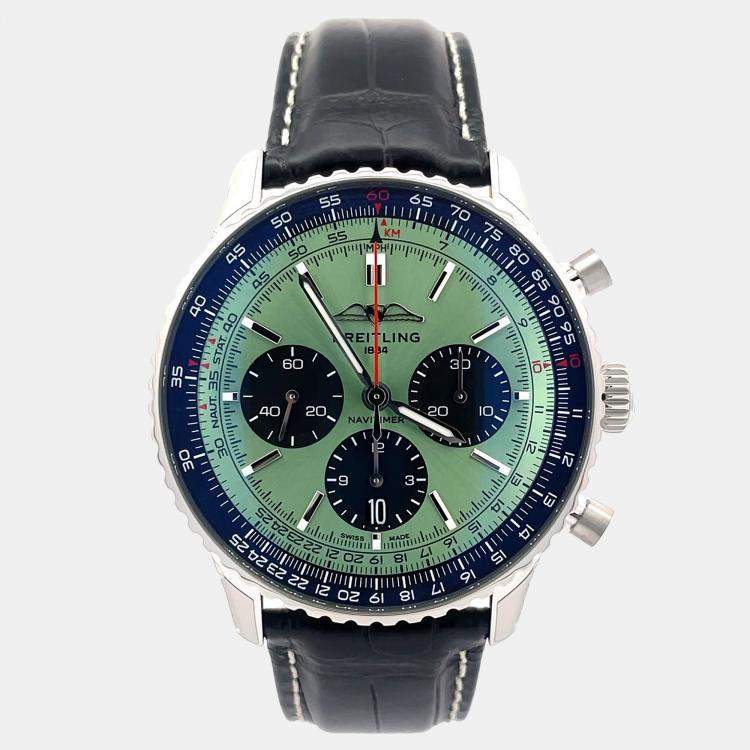 Pre Owned Breitling Navitimer AB0138241L1P1 Automatic Green Stainless Steel Men’s Wristwatch 43 mm
