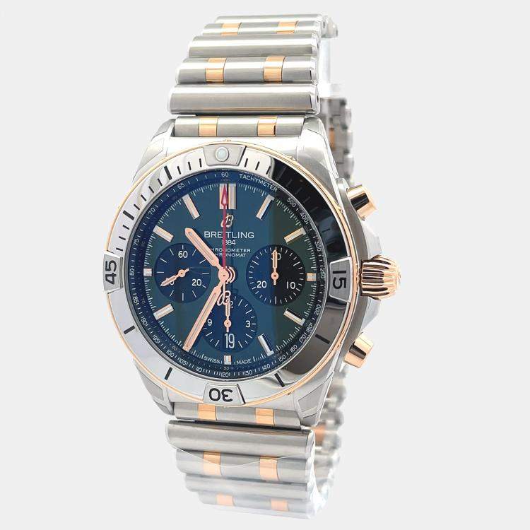 Pre Owned Breitling Chronomat UB0134131L1U1 Automatic Green 18k Rose Gold Stainless Steel Men’s Wristwatch 42 mm