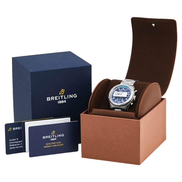Pre Owned Breitling Blue Stainless Steel Aviator 8 A13316101C1A1 Men's Wristwatch 43 mm