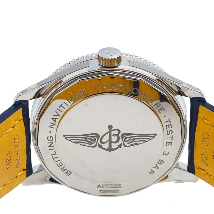 Pre Owned Breitling Blue Stainless Steel Crocodile Skin Leather Navitimer A17326161C1P3 Men's Wristwatch 41 mm