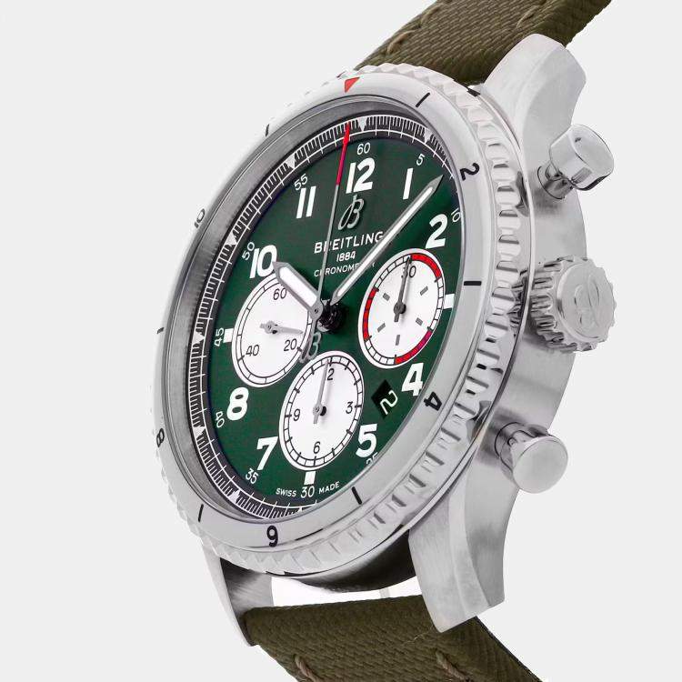 Pre Owned Breitling Aviator AB01192A1L1X1 Automatic Green Stainless Steel Men’s Wristwatch 43mm