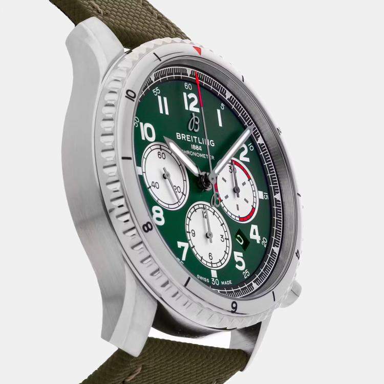 Pre Owned Breitling Aviator AB01192A1L1X1 Automatic Green Stainless Steel Men’s Wristwatch 43mm