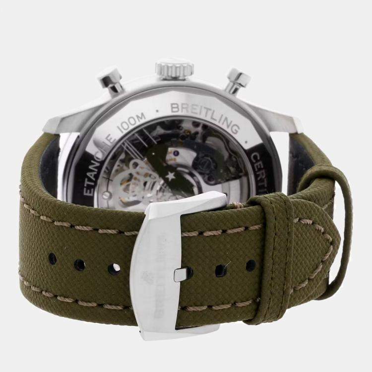 Pre Owned Breitling Aviator AB01192A1L1X1 Automatic Green Stainless Steel Men’s Wristwatch 43mm