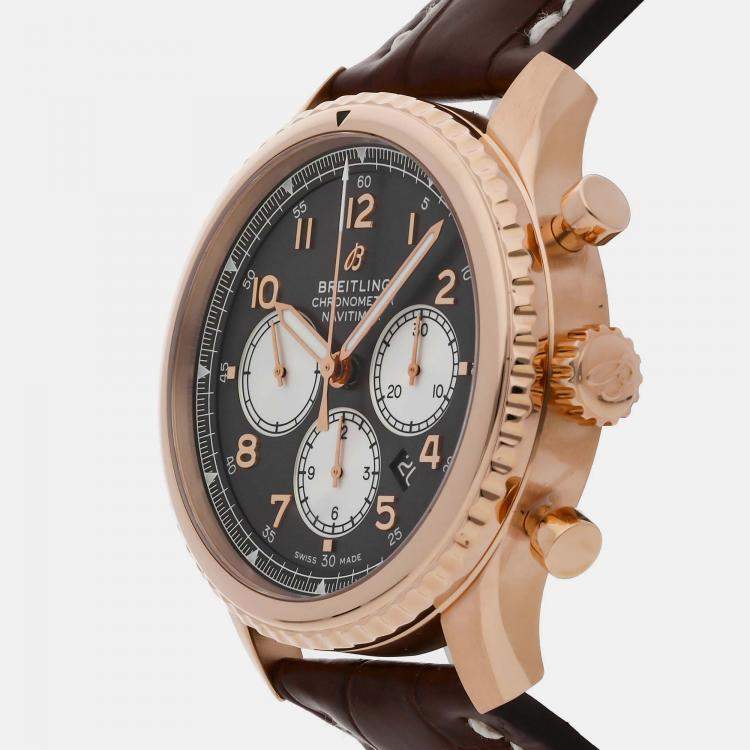 Pre Owned Breitling Brown 18k Rose Gold Navitimer RB0117131Q1P1 Automatic Men's Wristwatch 43 mm