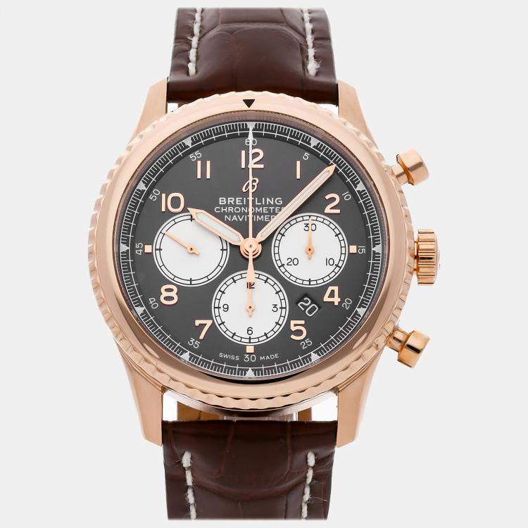 Pre Owned Breitling Brown 18k Rose Gold Navitimer RB0117131Q1P1 Automatic Men's Wristwatch 43 mm