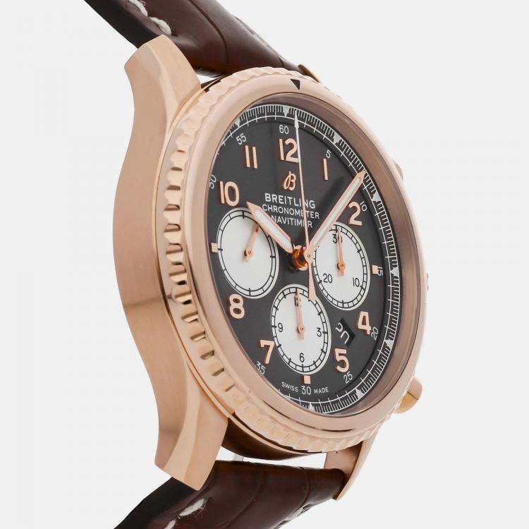 Pre Owned Breitling Brown 18k Rose Gold Navitimer RB0117131Q1P1 Automatic Men's Wristwatch 43 mm