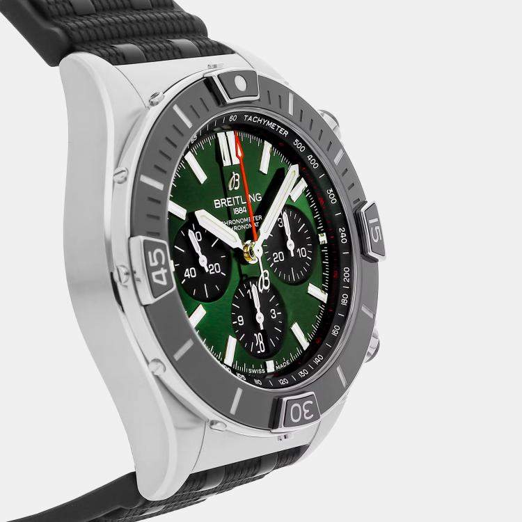 Pre Owned Breitling Green Stainless Steel Chronomat AB0136251L1S1 Automatic Men's Wristwatch 44 mm