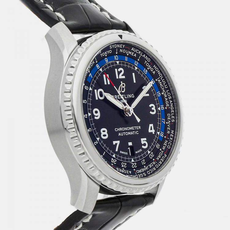 Pre Owned Breitling Black Stainless Steel Aviator AB3521U41B1P2 Automatic Men's Wristwatch 43 mm