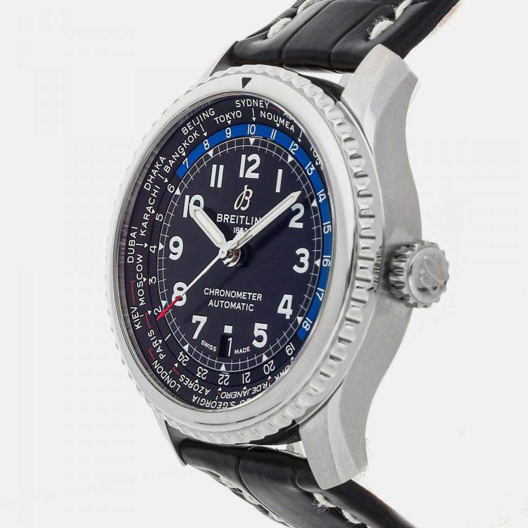 Pre Owned Breitling Black Stainless Steel Aviator AB3521U41B1P2 Automatic Men's Wristwatch 43 mm