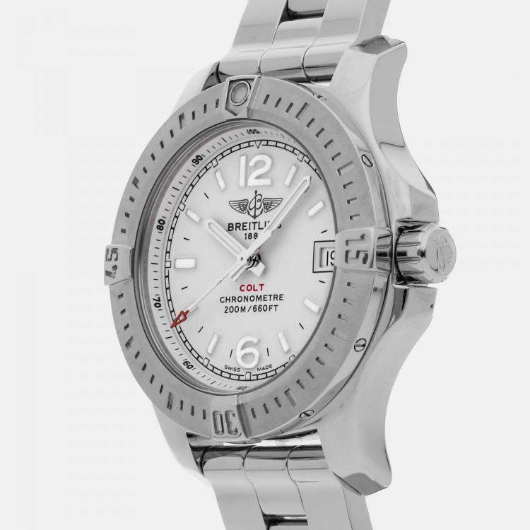 Pre Owned Breitling Silver Stainless Steel Colt A77388112G1A1 Quartz Men's Wristwatch 33 mm