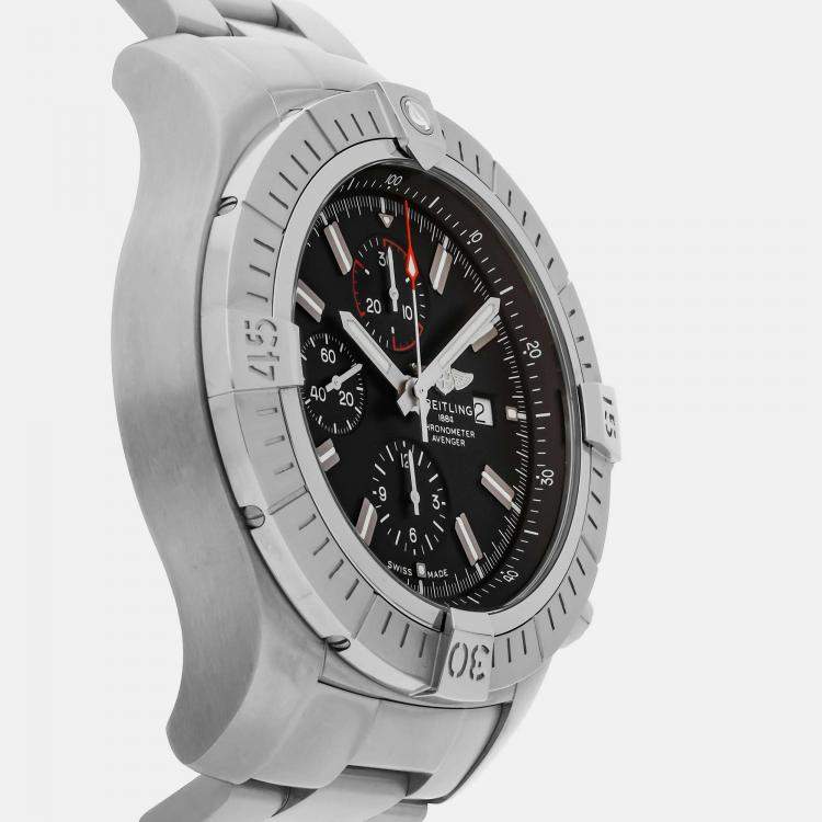 Pre Owned Breitling Black Stainless Steel Super Avenger A13375101B1A1 Automatic Men's Wristwatch 48 mm